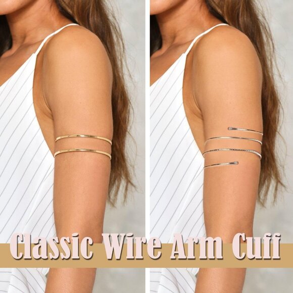 Boho Luxe 12 Pcs Upper Arm Cuffs Set - Golden Stainless Steel Bracelets - Picture 7 of 7